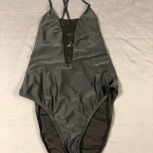 Black One-Piece Swimsuit with Lace Detail NWOT